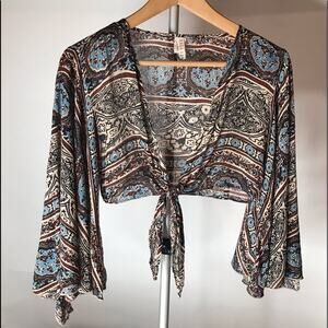 RAGA bell sleeved boho crop tie top